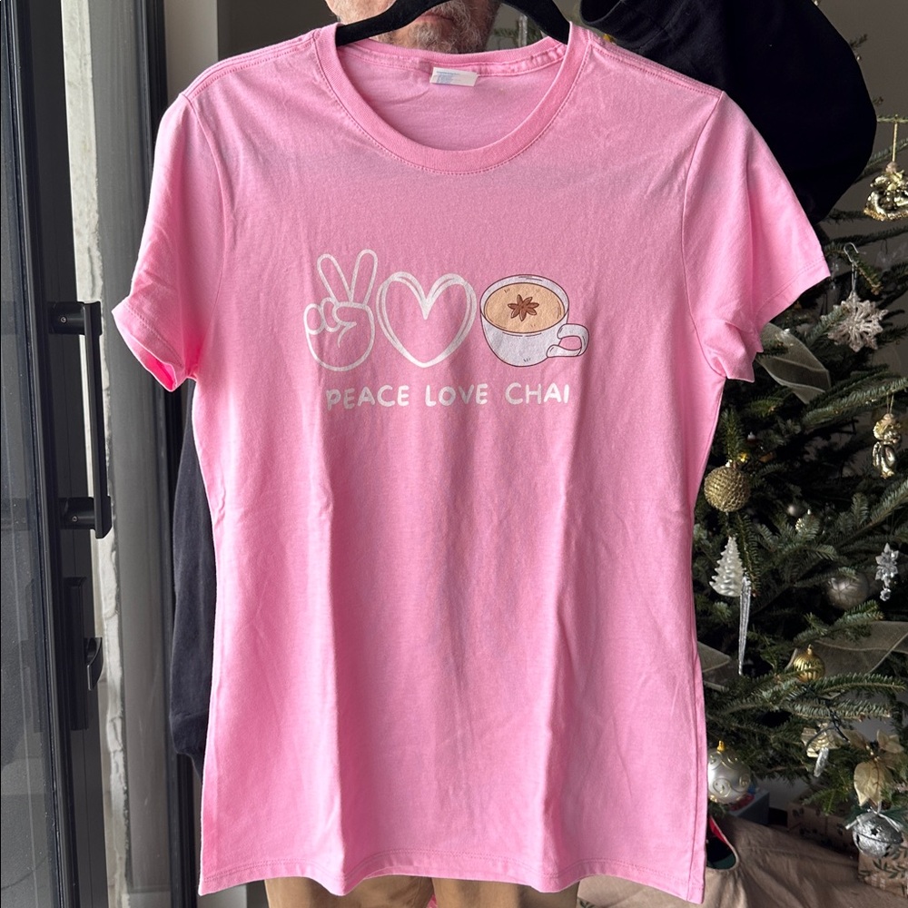PEACE LOVE AND CHAI Port and Company women Pink Tee -  Small 100% soft cotton - Picture 2 of 4